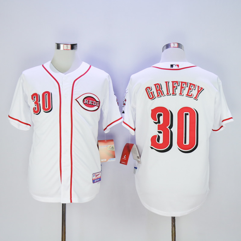 Men MLB Cincinnati Reds 30 Griffey white jerseys